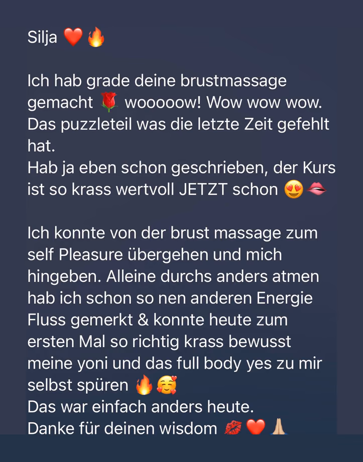 Feedback einer Teilnehmerin zu die sinnliche Brustmassage