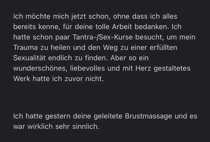 Feedback einer Teilnehmerin zu die sinnliche Brustmassage