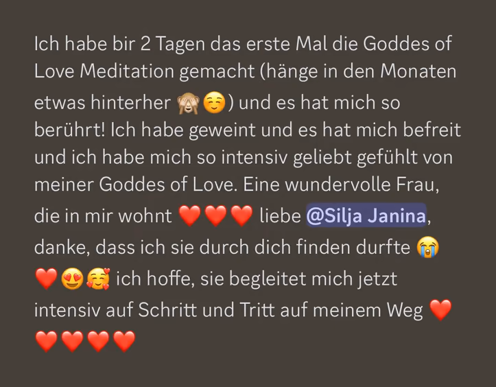 Feedback einer Teilnehmerin zu die Goddess of Love Meditation